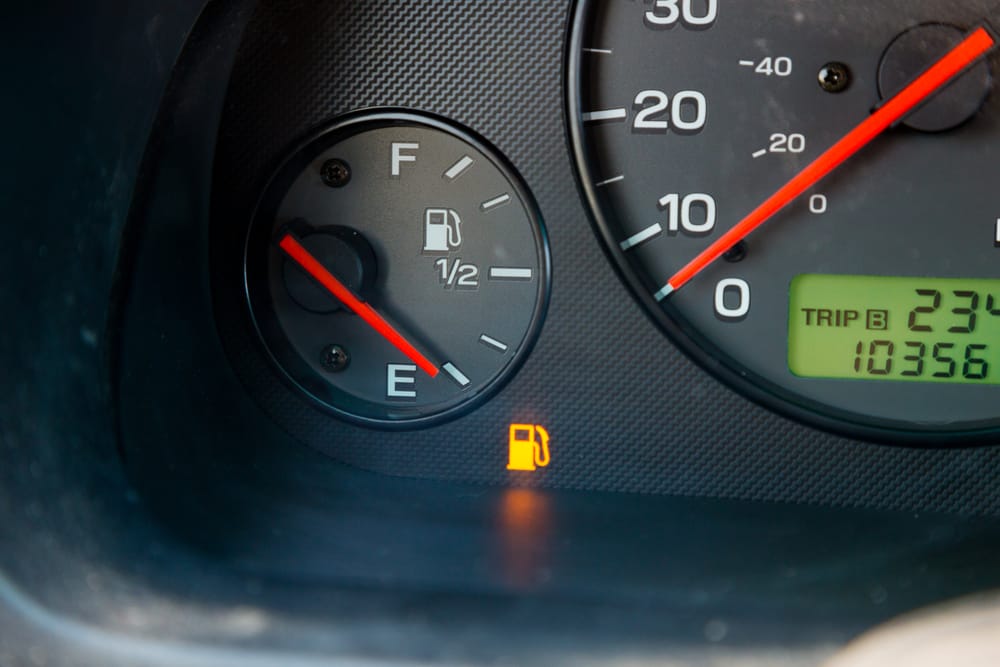 A gas gauge showing empty.
