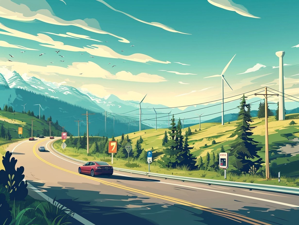 serene_Canadian_landscape_featuring_a_bustling_environment_of_electric_vehicles
