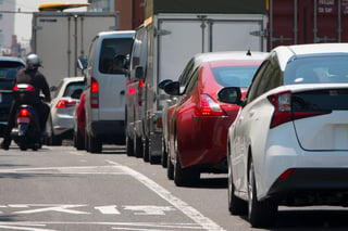 Cars idling in traffic
