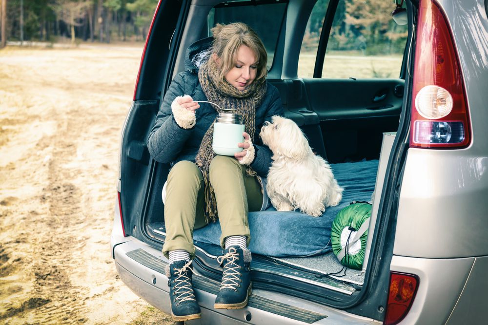 Drinking hot fluids while car camping in chilly weather
